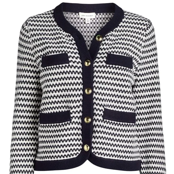 Navy and White Women's Sweater - Picture 2 of 5